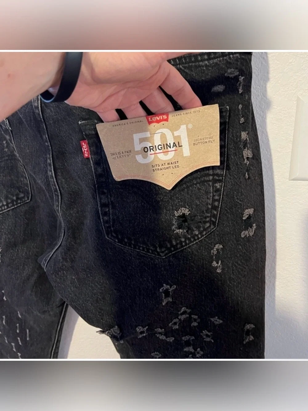 Levis Mens 501 Original Black Distressed Jeans Sz 34 x 34 NWT